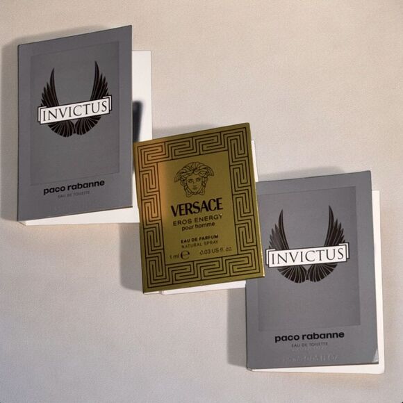 Men’s Paco Rabanne Invictus & Versace Eros Energy Pour Homme Sample Bundle - Picture 1 of 3